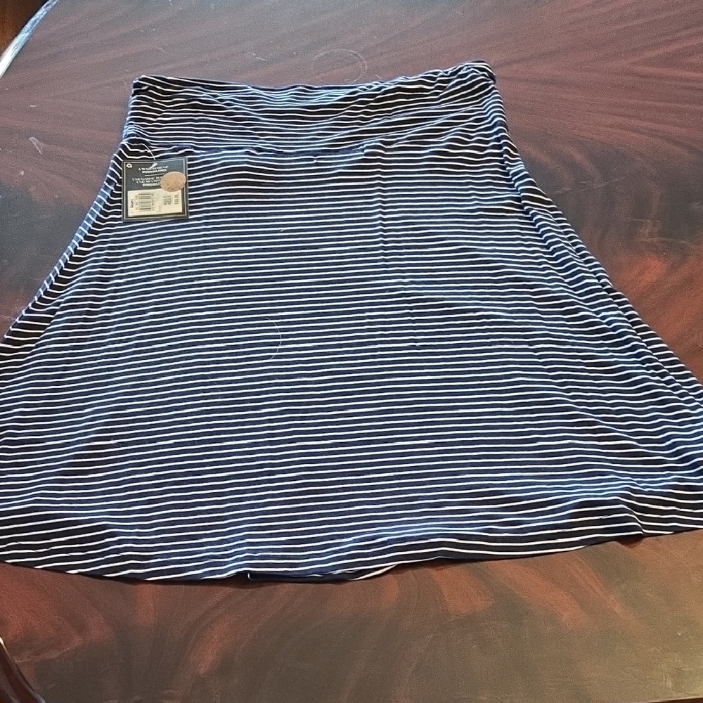3 For $40 Jessica Navy and White Striped Skater Skirt